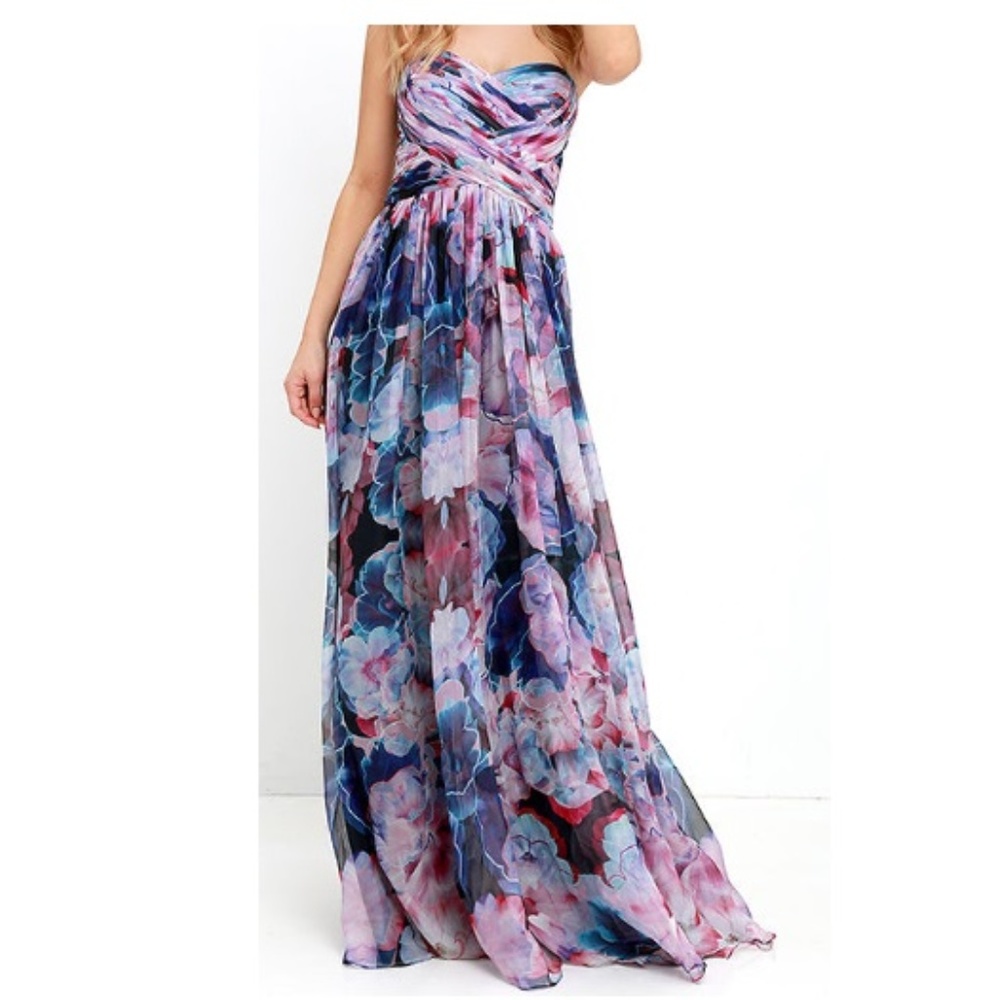 BARIANO SPECIAL EFFECTS PURPLE FLORAL MAXI DRESS